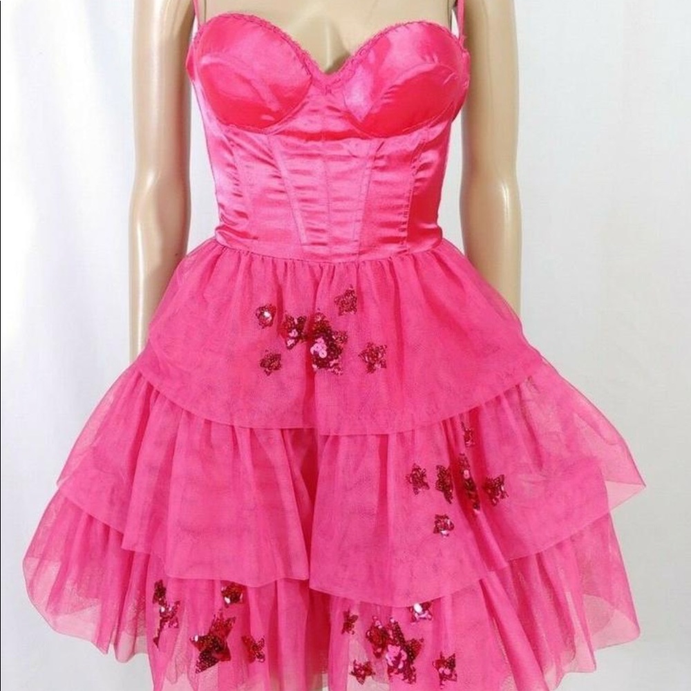 Vintage Betty Johnson pink sequined tulle dress